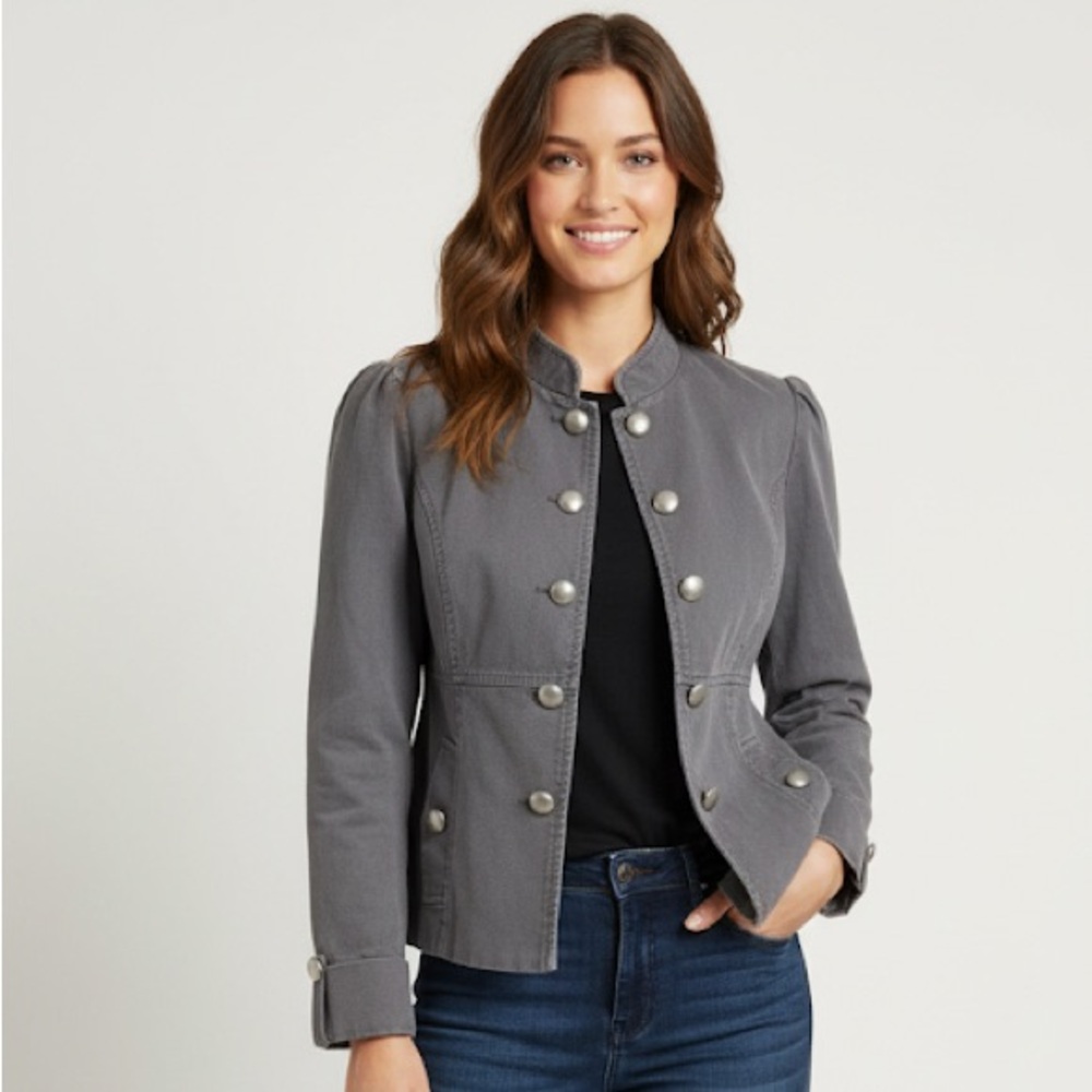 Gray Military Style Button-Front Jacket Size M